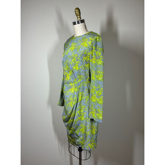 Hunter Dixon Silk Shift Dress 6 Long Sleeve Gray Colorful Gathered Draped - Picture 12 of 16